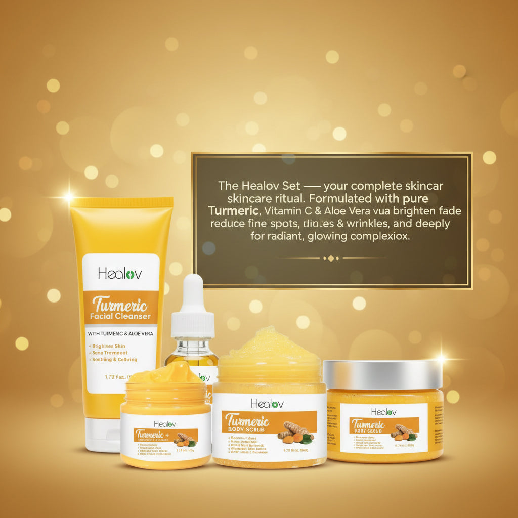 Turmeric Skincare Set - Turmeric Skin Care Products Brightening & Acne - Turmeric Skin Care Kit Turmeric Skin Care Set - Turmeric Cleanser Body Scrub Face Cream & Facial Serum