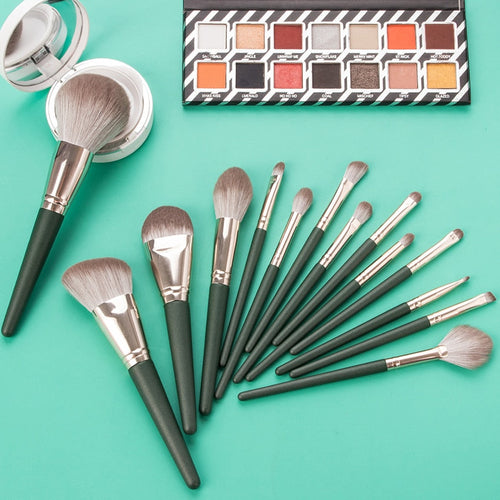Green Cloud Makeup Brushes Cosmetics Tools Set Wooden Handle(14 pc)