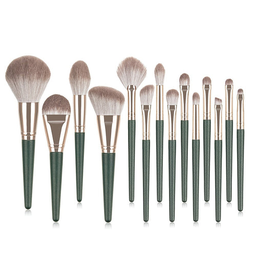 Green Cloud Makeup Brushes Cosmetics Tools Set Wooden Handle(14 pc)