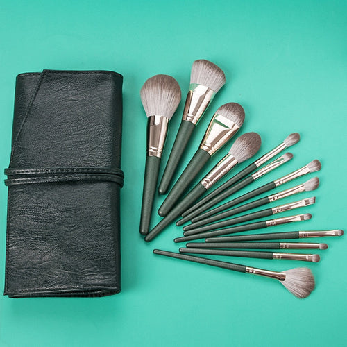 Green Cloud Makeup Brushes Cosmetics Tools Set Wooden Handle(14 pc)
