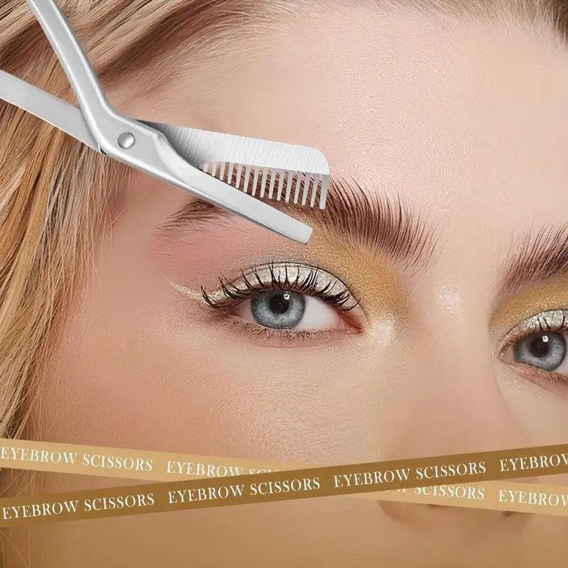 Stainless Steel Eyebrow Scissors With Comb Precision Shaping