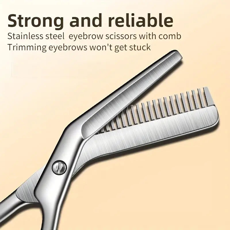 Stainless Steel Eyebrow Scissors With Comb Precision Shaping