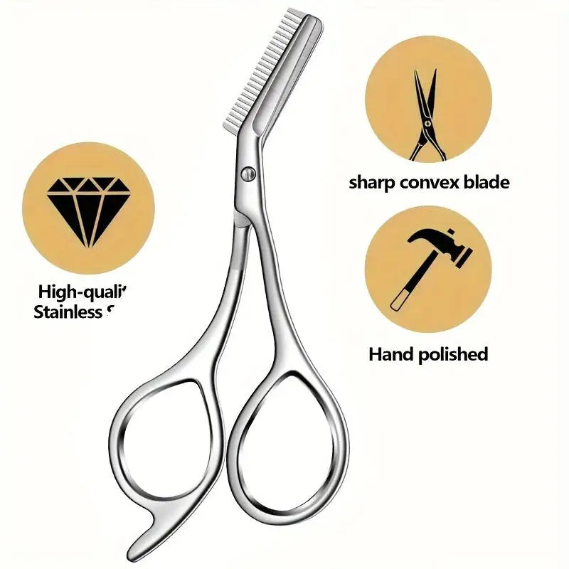 Stainless Steel Eyebrow Scissors With Comb Precision Shaping