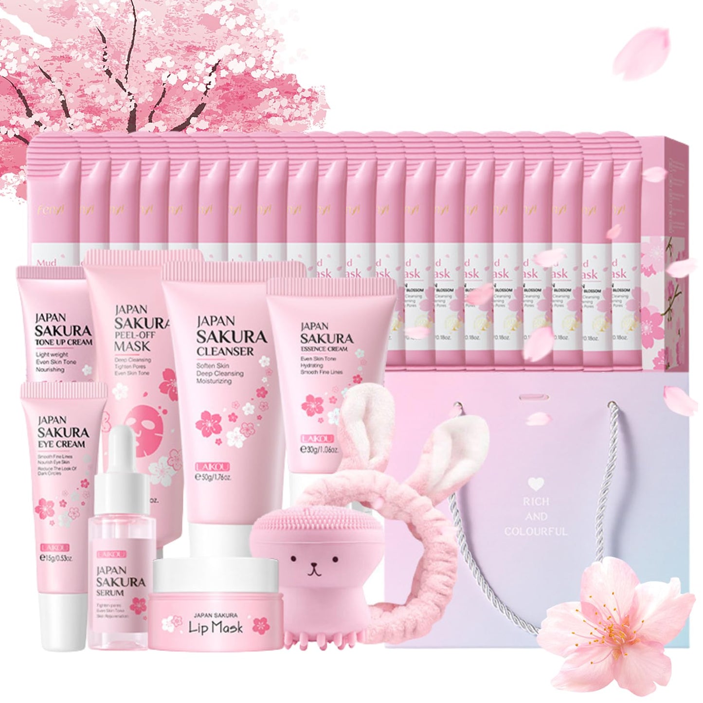 (SENSITIVE SKIN) (ACNE) (HYDRATION) Sakura Skin Care SetJapanese Cherry Blossom 32 pc